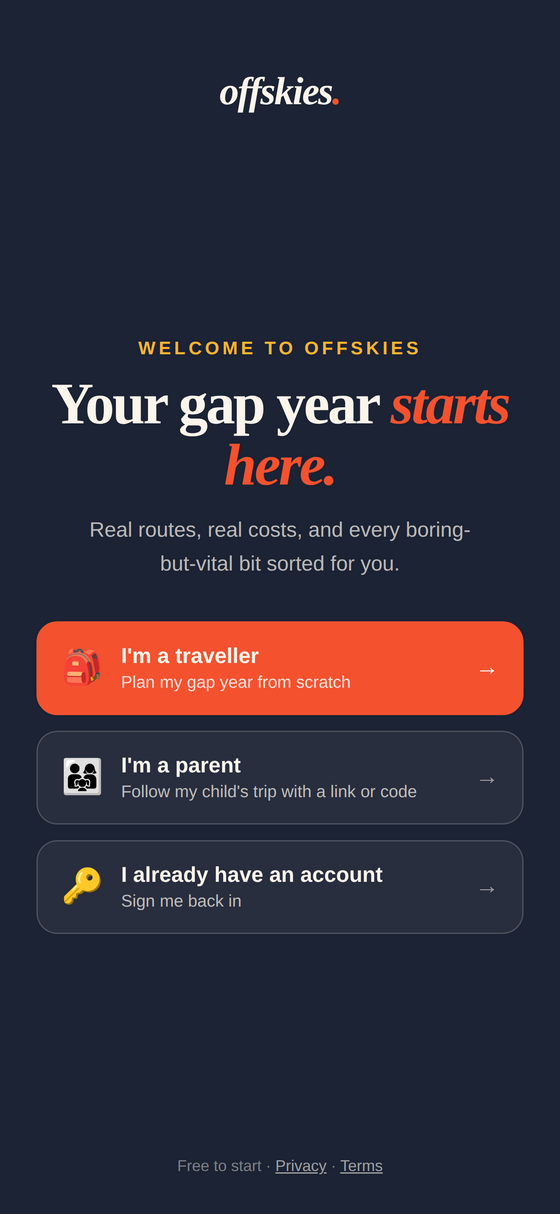 The Offskies app on iPhone